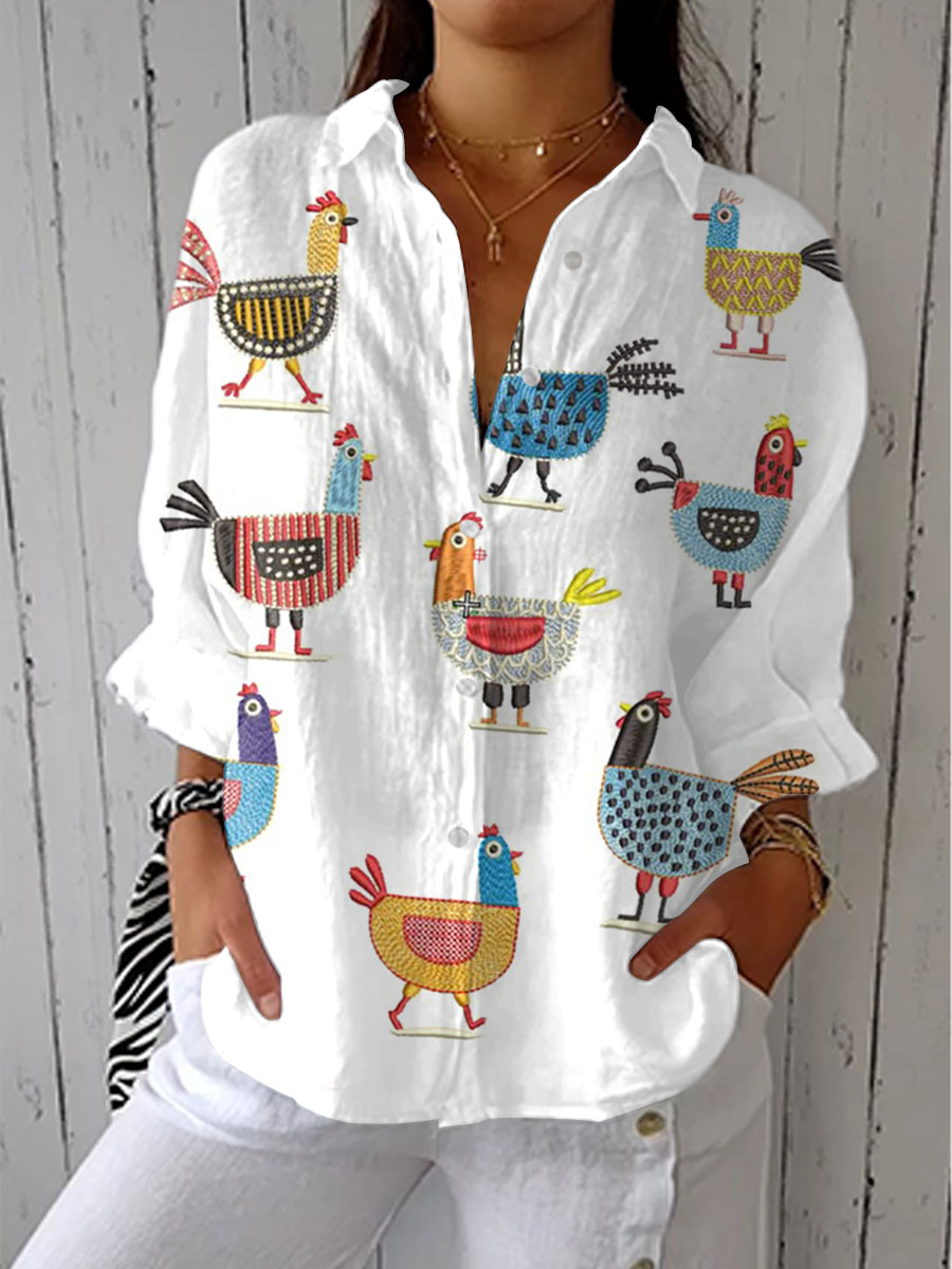 Helen – Playful Chicken Print Blouse