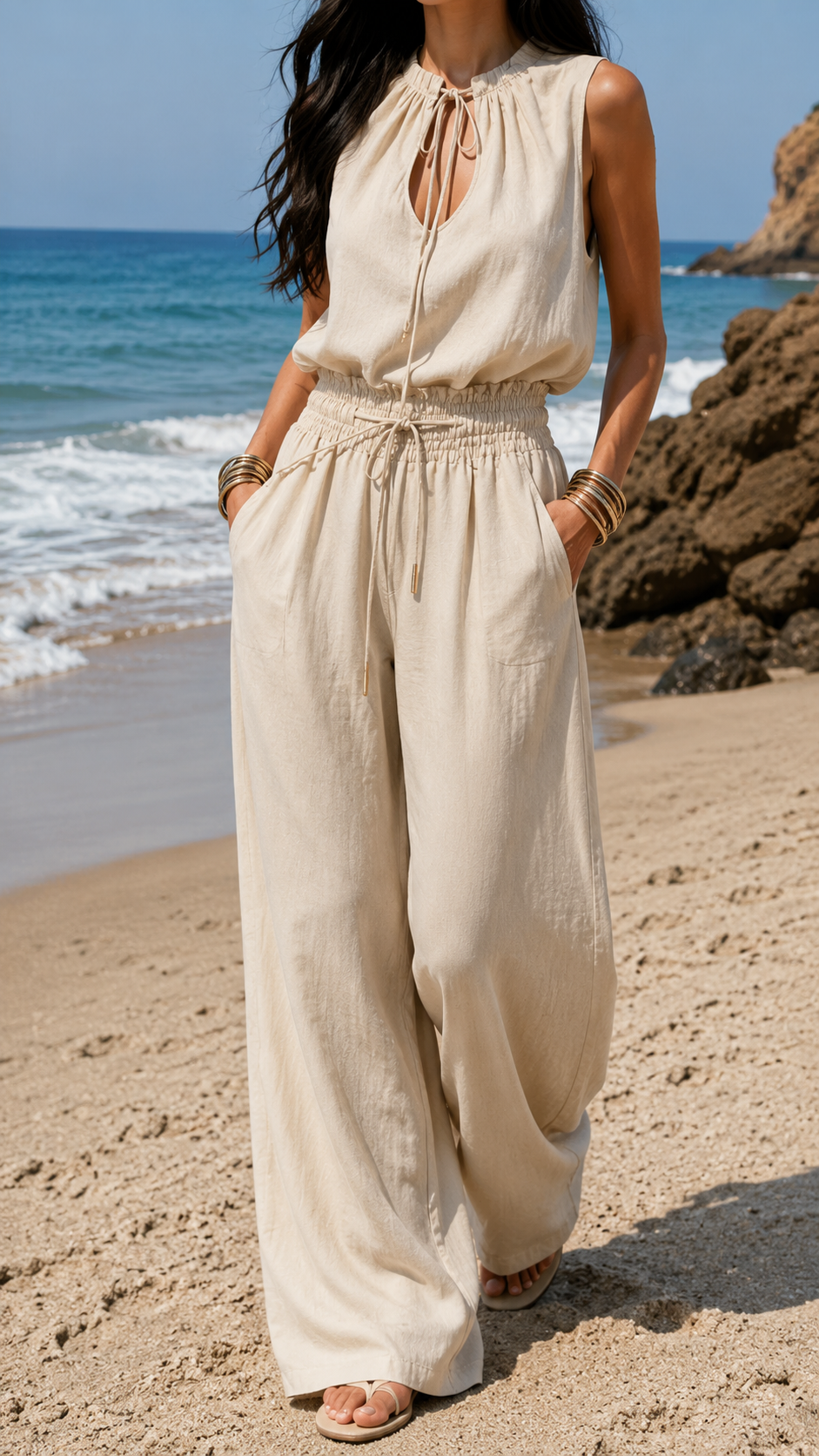 Concetta | Boho Jumpsuit Sand White