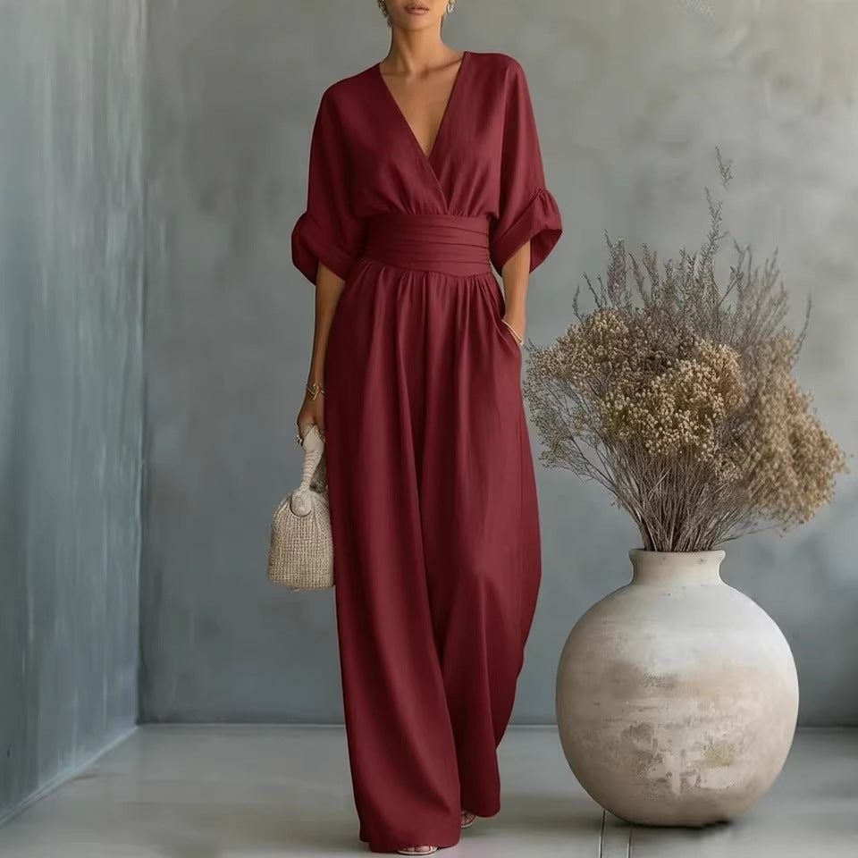 Elowen | Elegant Draped Wide-Leg Jumpsuit
