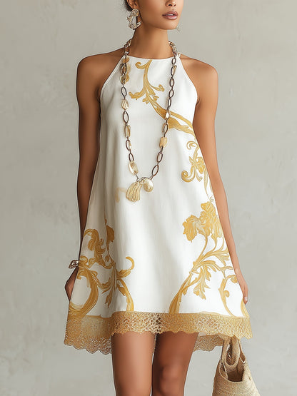 Héloïse Mini Dress — Gold Lace Motifs