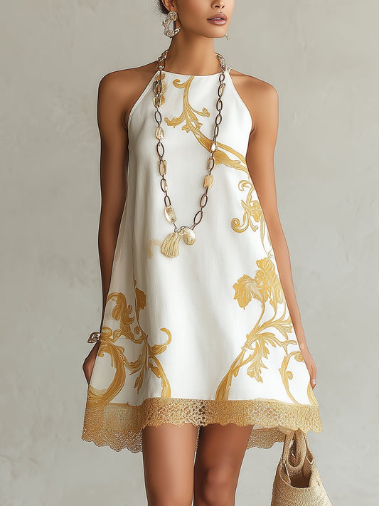 Héloïse Mini Dress — Gold Lace Motifs