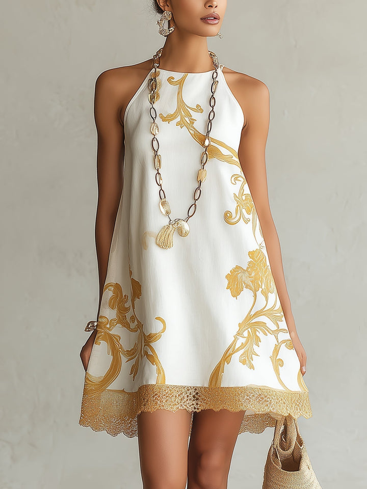 Héloïse Mini Dress — Gold Lace Motifs