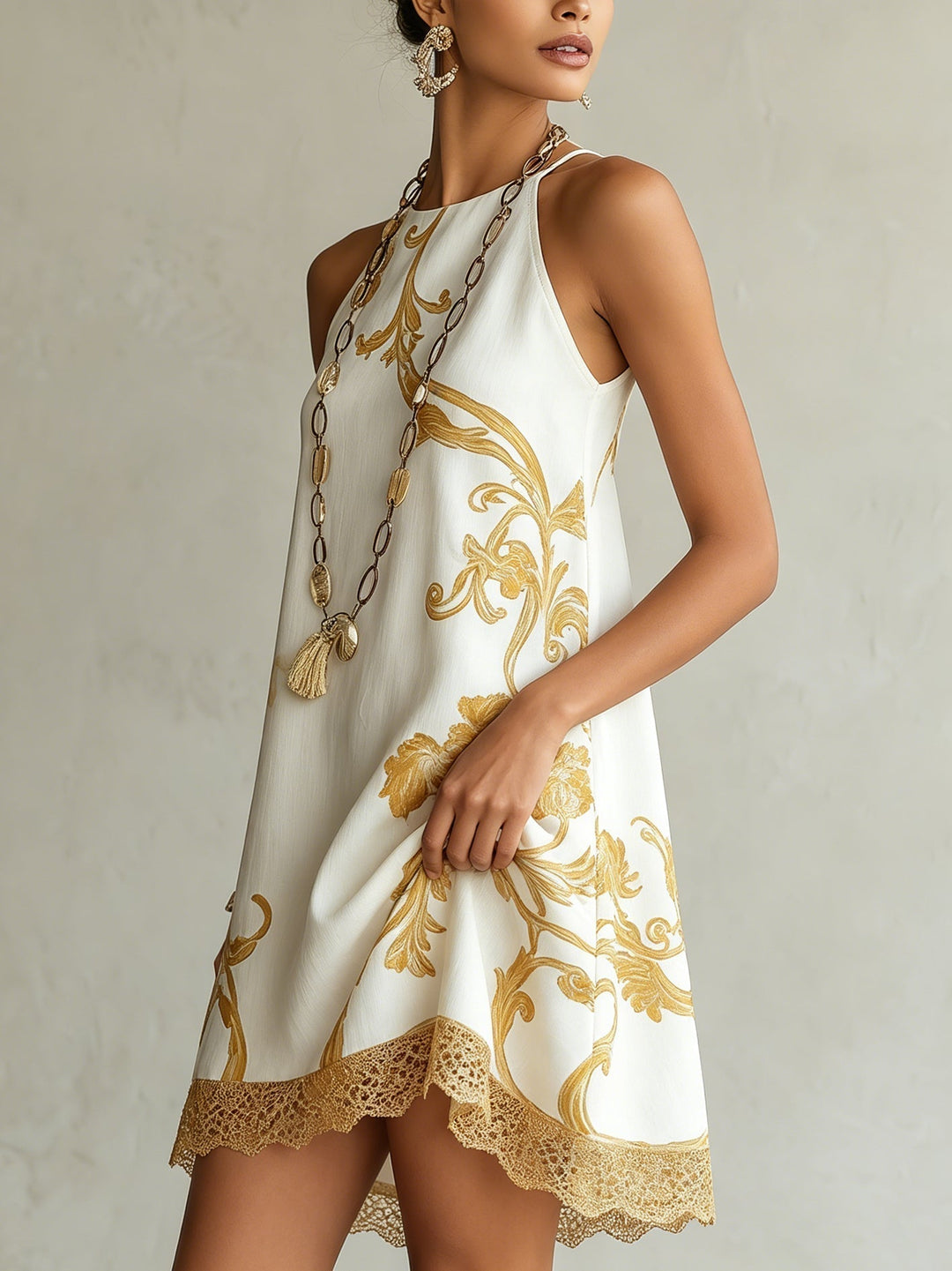 Héloïse Mini Dress — Gold Lace Motifs