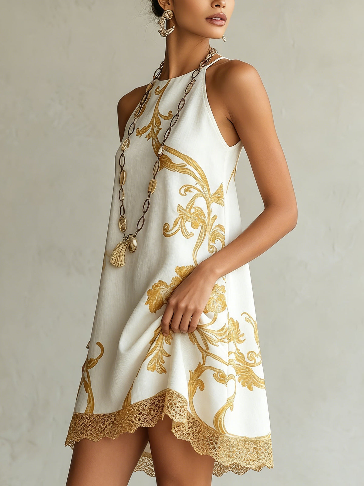 Héloïse Mini Dress — Gold Lace Motifs