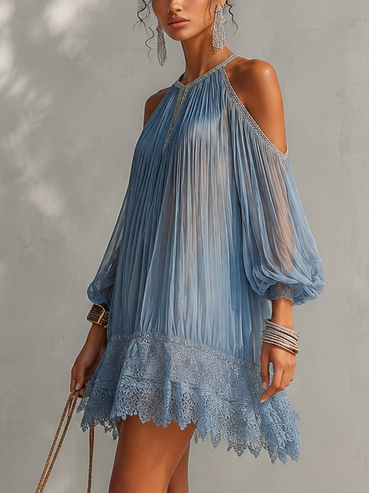 Séraphine Mini Dress — off-shoulder with lace hem