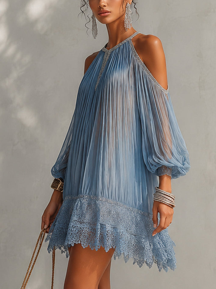 Séraphine Mini Dress — off-shoulder with lace hem