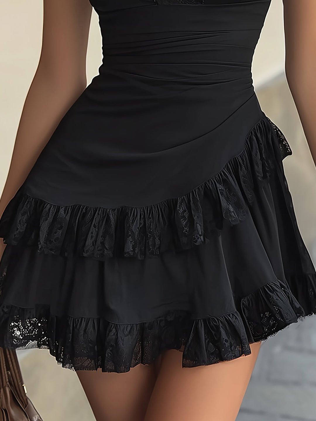 Estelle Mini Dress — lace, ruffles, V-neck