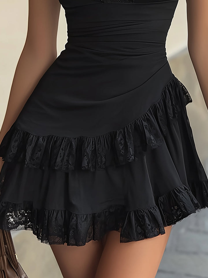 Estelle Mini Dress — lace, ruffles, V-neck