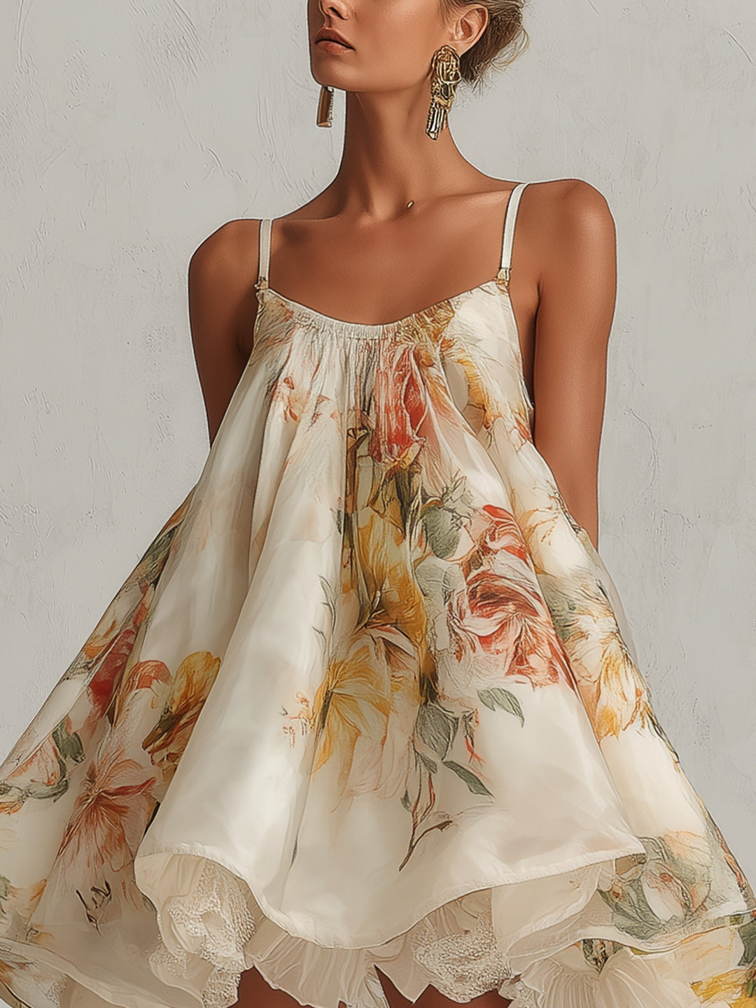 Mini White Dress — floral organza with lace trim