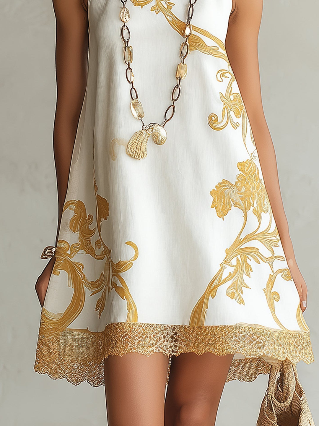 Héloïse Mini Dress — Gold Lace Motifs