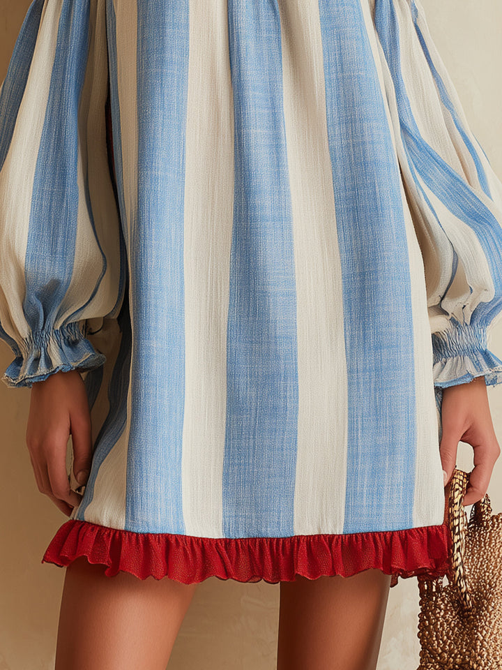 Ondine Mini Dress — striped off-the-shoulder