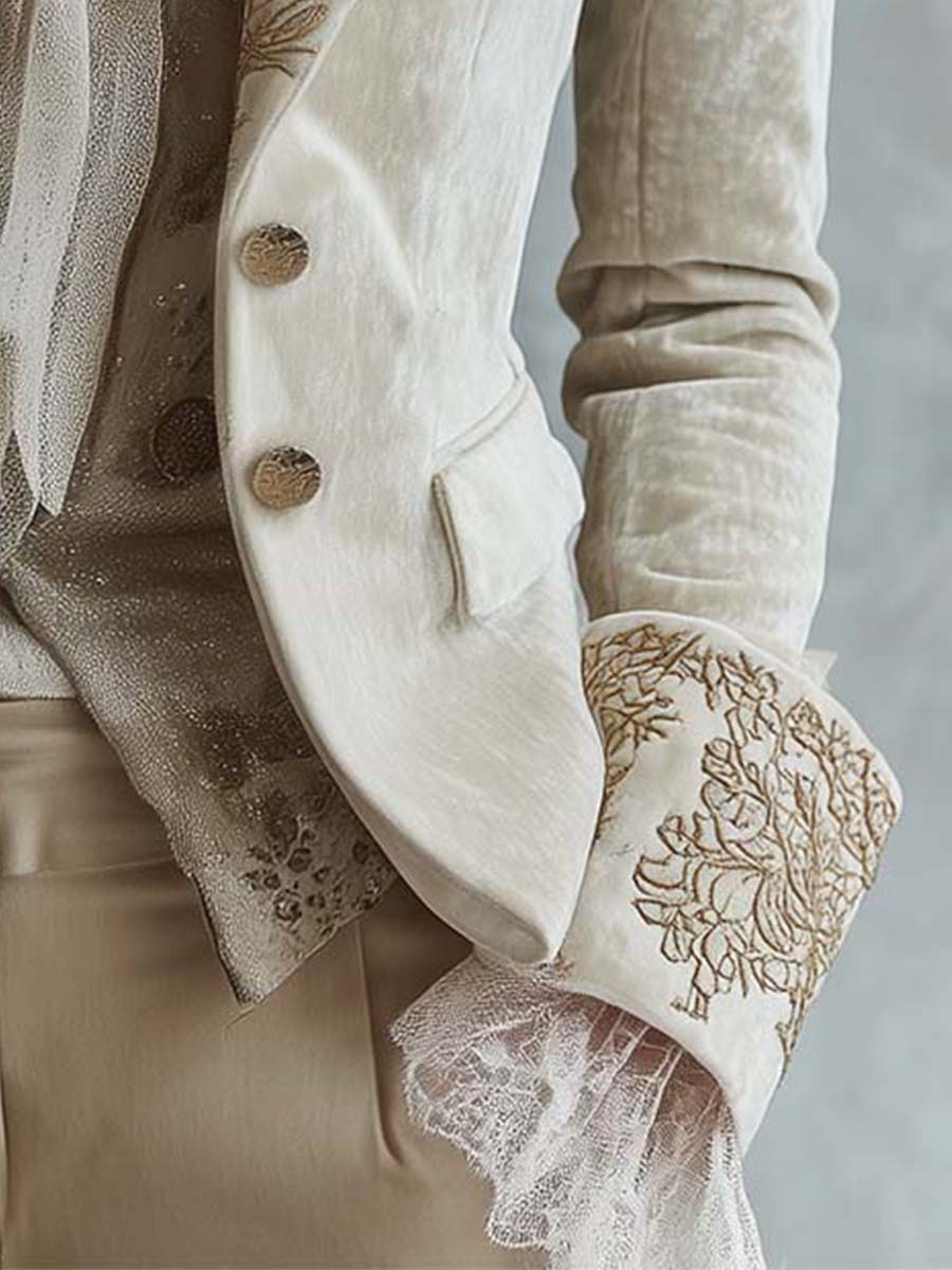Constance | Embroidered Ivory Tailored Blazer