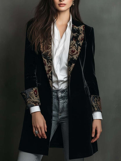 Léontine | Fitted Black Baroque Print Blazer