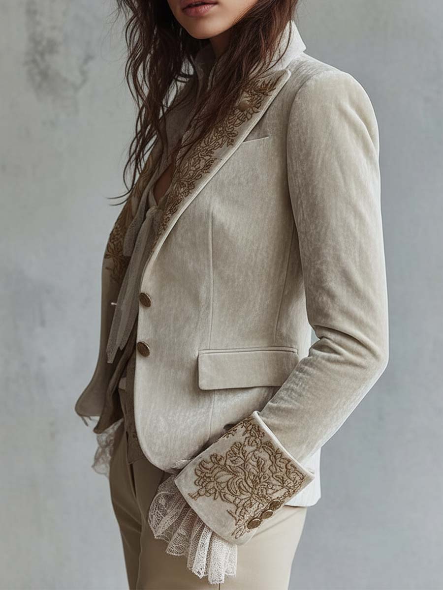 Constance | Embroidered Ivory Tailored Blazer
