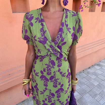 Ernestina™ | Long Floral Green Dress