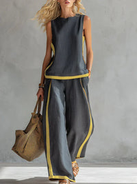 Evelyn | Contrast Trim Two-Piece Wide-Leg Set