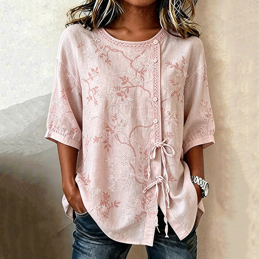 Vintage Leaf Print Blouse