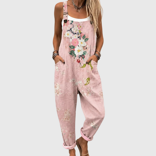Pink Floral Overalls with Soft Comfort