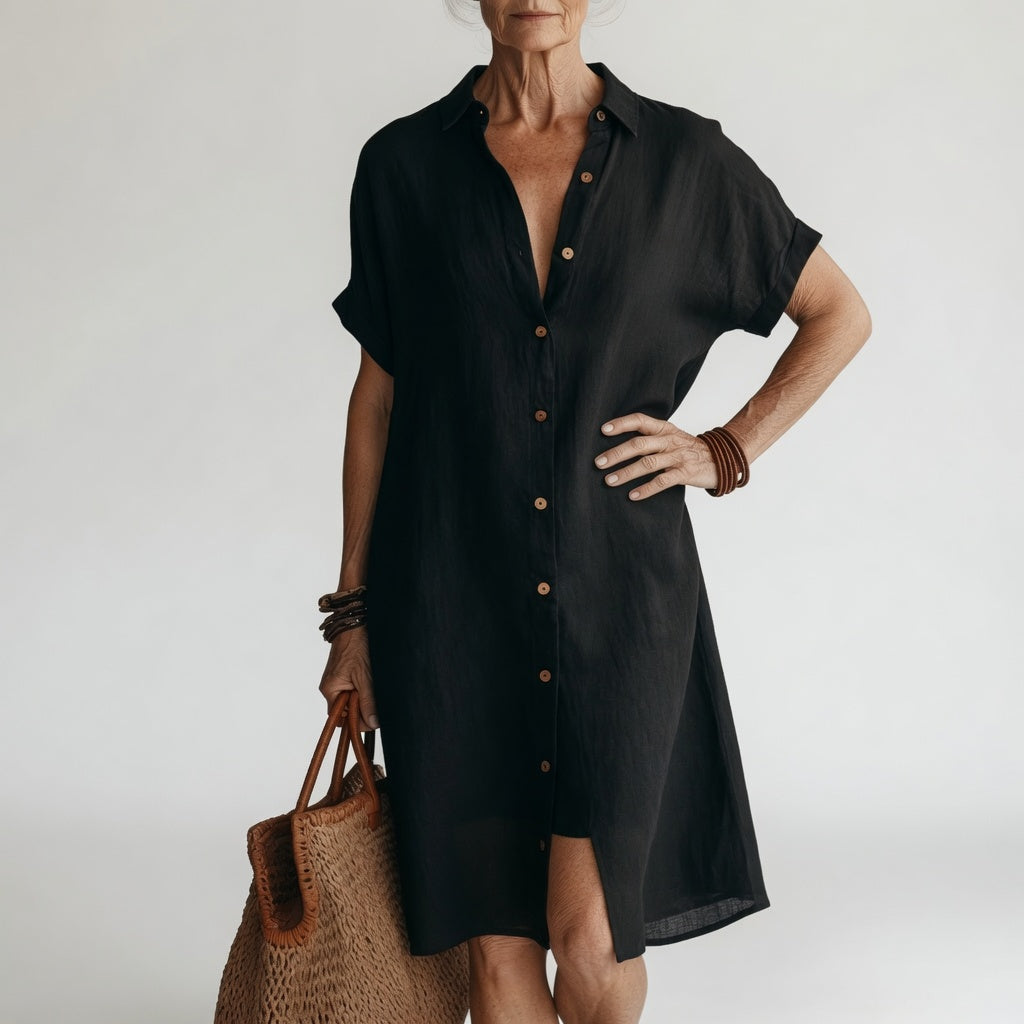 Timéa™ — breathable midi shirt dress, Parisian elegance