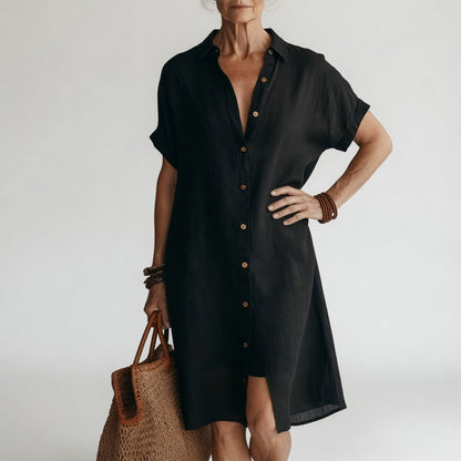 Timéa™ — breathable midi shirt dress, Parisian elegance