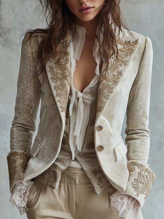 Constance | Embroidered Ivory Tailored Blazer