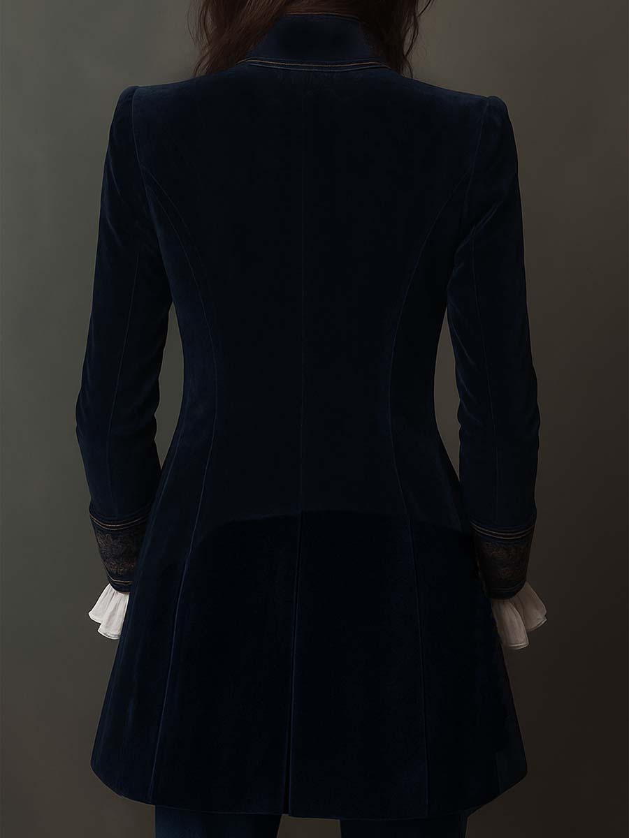 Athénaïs | Vintage Navy Blue Embroidered Long Jacket
