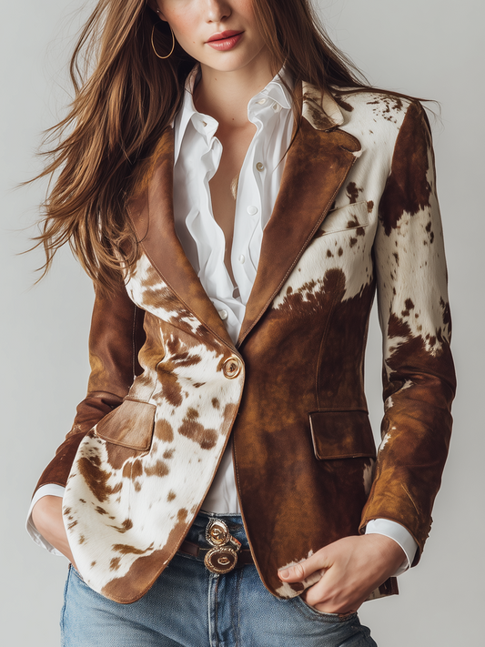 Agathe | Eco-Friendly Vintage Cow Print Blazer