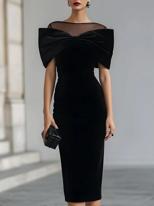 Regina | Black Midi Dress with Dramatic Bow