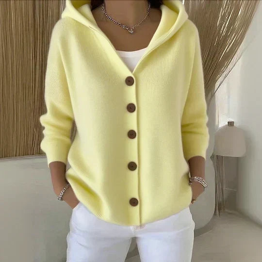 Darienne - Knit Hooded Button-Up Cardigan