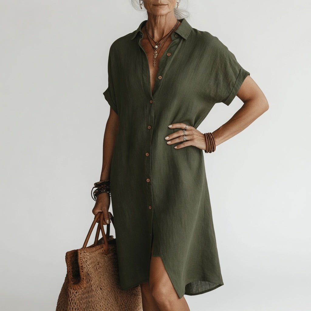 Timéa™ — breathable midi shirt dress, Parisian elegance