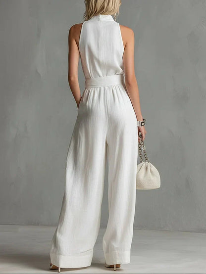 Elegant City Jumpsuit – Belted, Sleeveless, Wide-Leg Fit