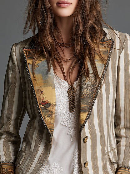Suzanne | Bohemian Striped Blazer with Printed Collar