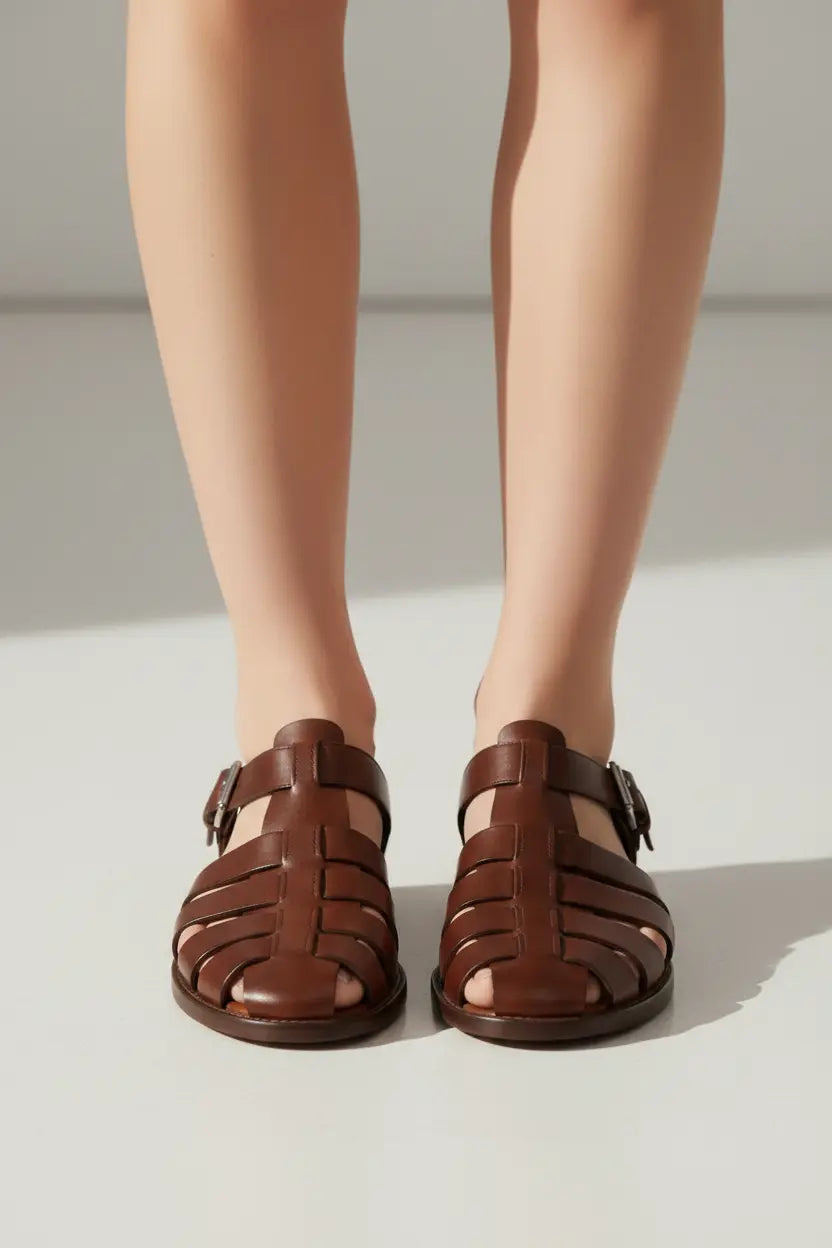 Elyra Woven Leather Cage Sandals