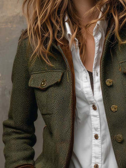 Honorine | Vintage Chevron Blazer with Contrasting Piping