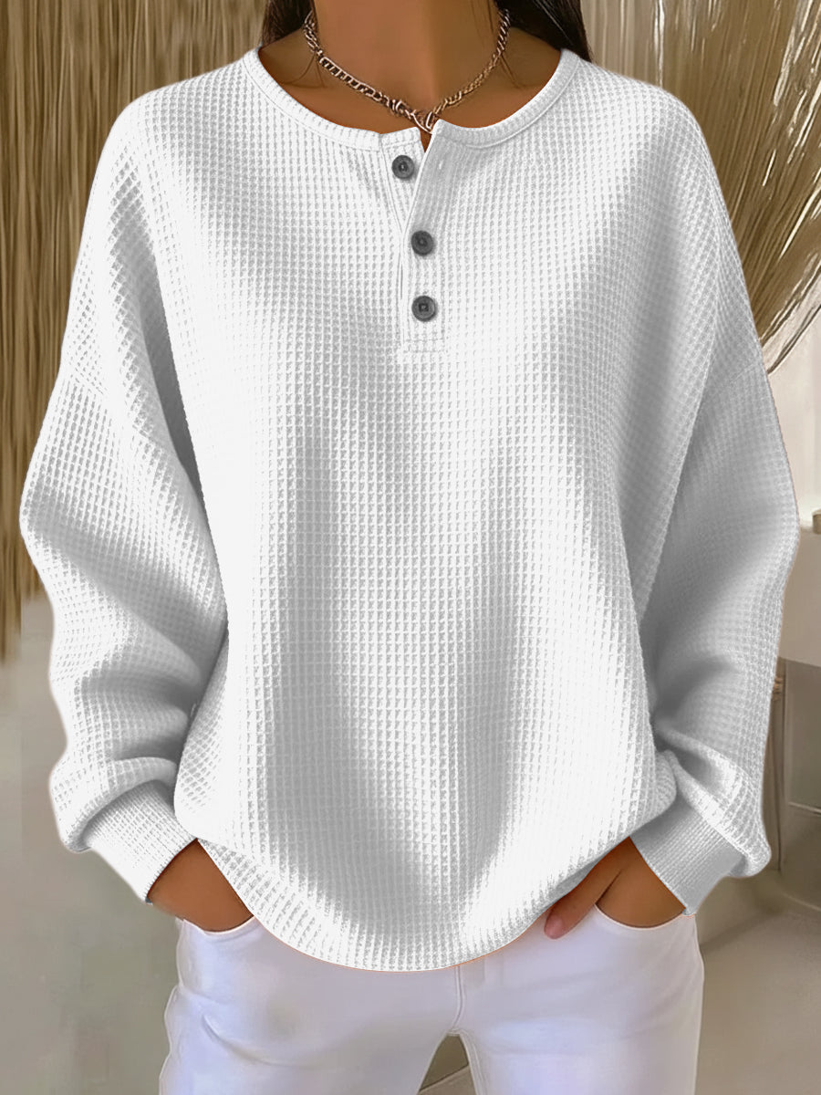 Mirabel - Comfortable Henley Sweatshirt with a Waffle Pattern
