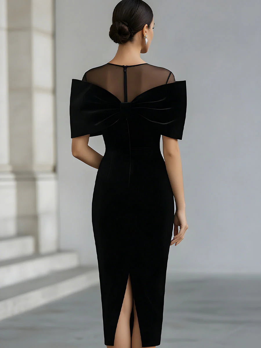 Regina | Black Midi Dress with Dramatic Bow