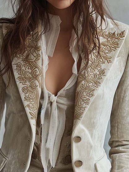 Constance | Embroidered Ivory Tailored Blazer
