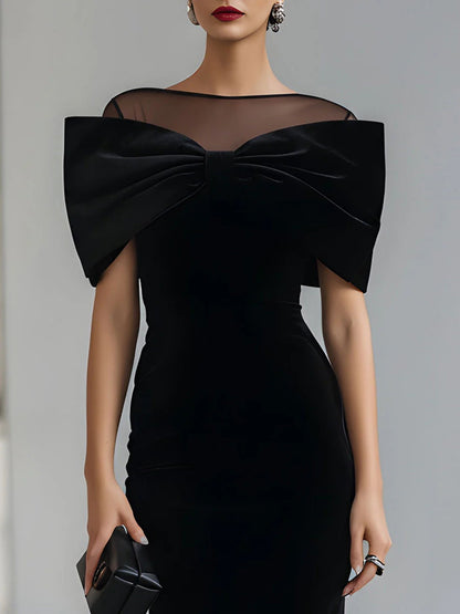 Regina | Black Midi Dress with Dramatic Bow
