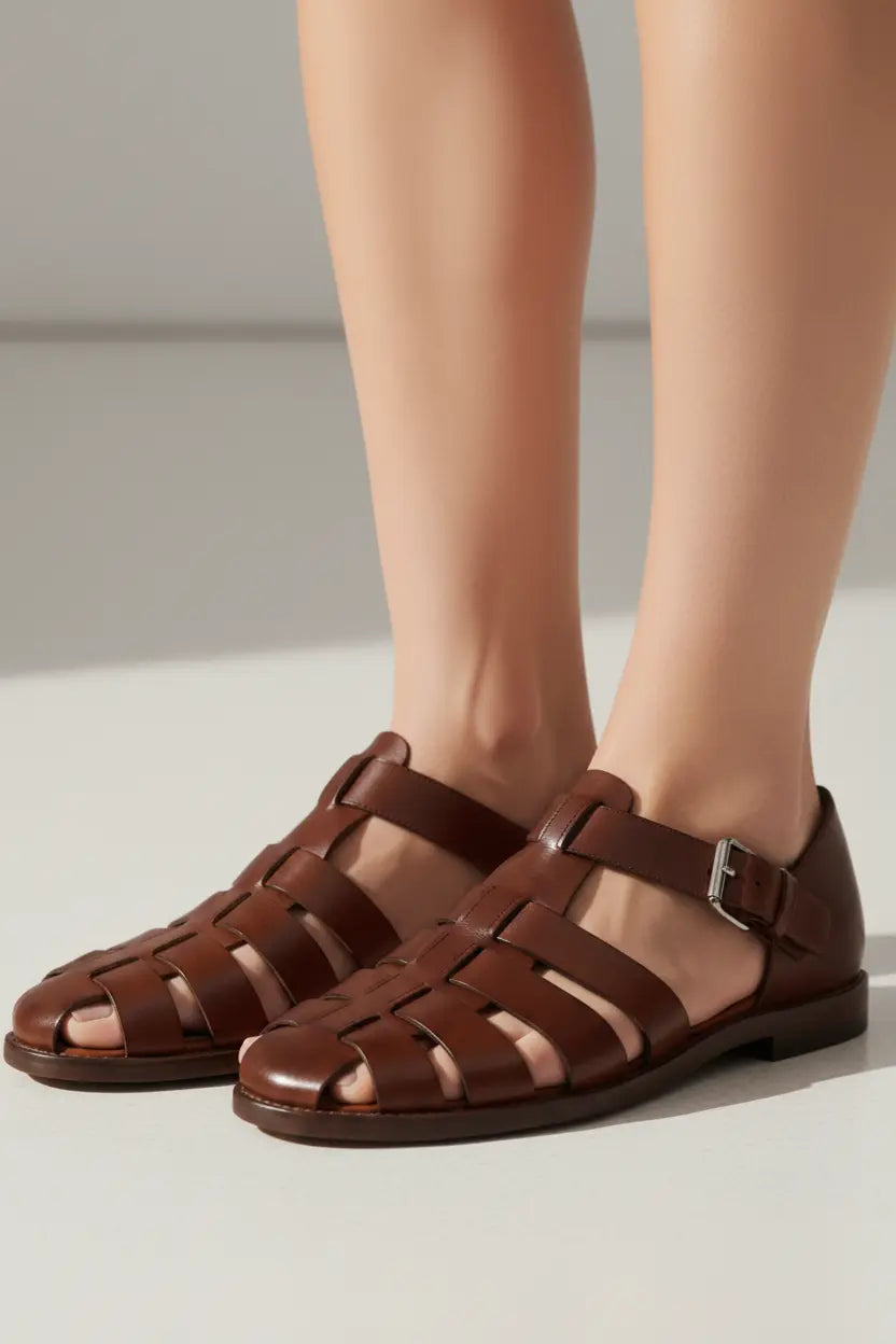 Elyra Woven Leather Cage Sandals