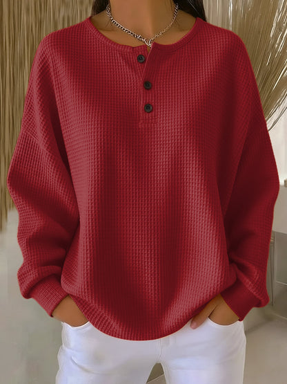 Mirabel - Comfortable Henley Sweatshirt with a Waffle Pattern