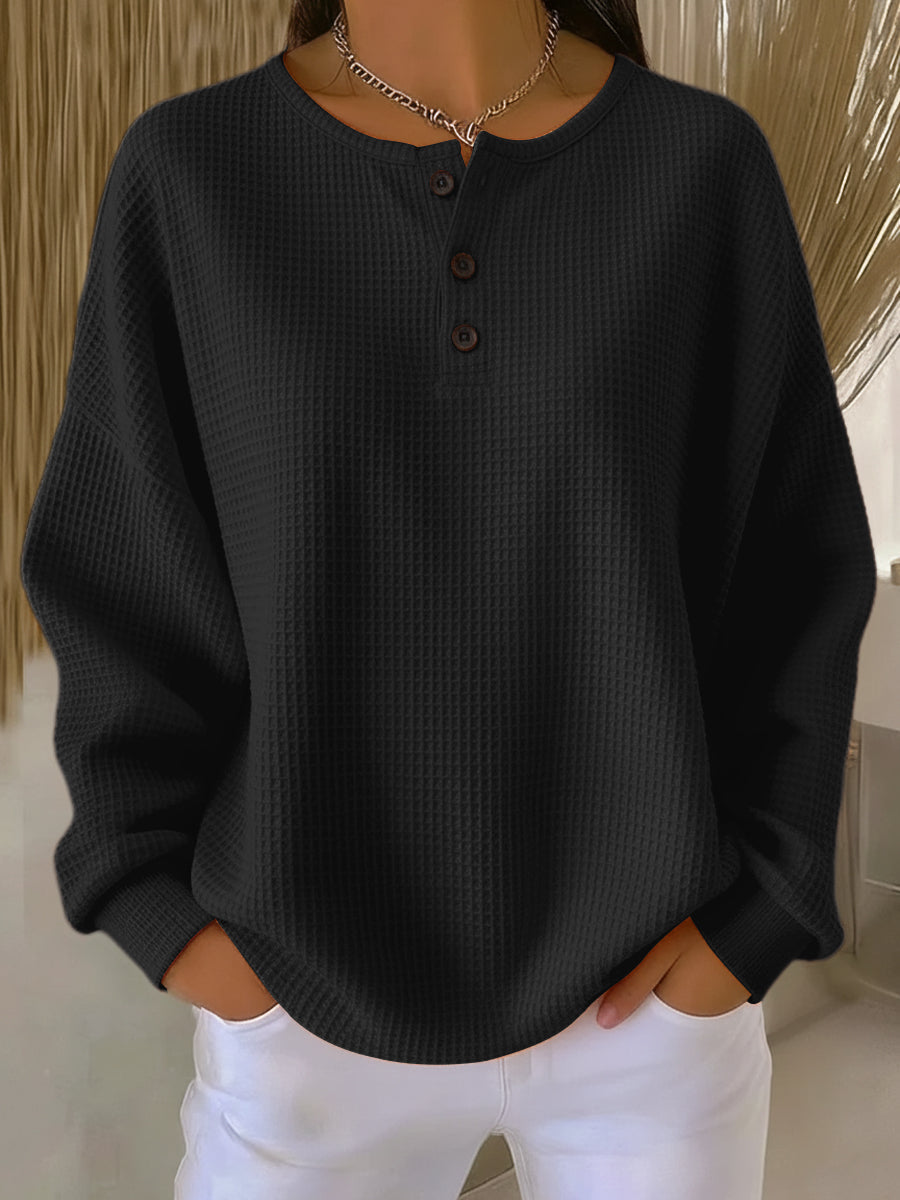 Mirabel - Comfortable Henley Sweatshirt with a Waffle Pattern