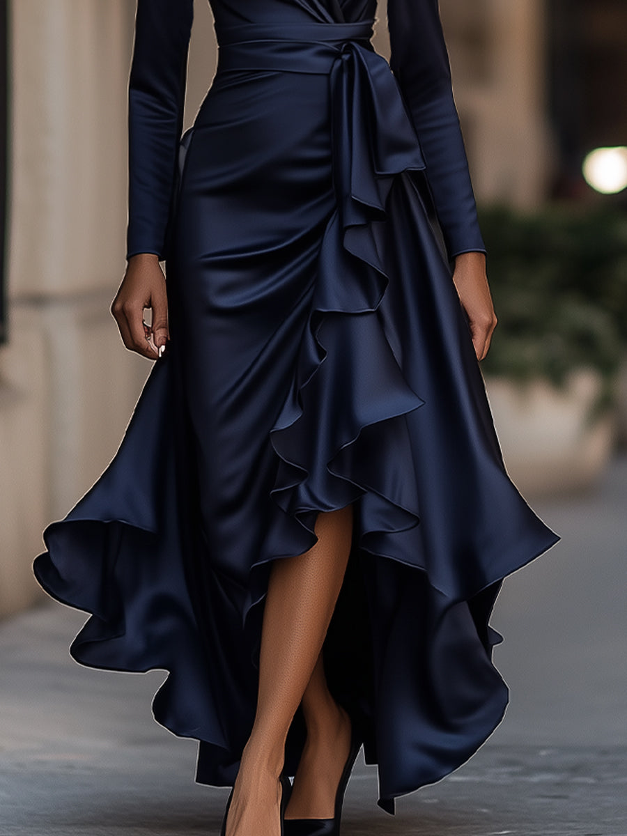 Palma | Draped Maxi Dress With Ruffle Details