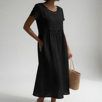 Pernelle™ — Mid-length 100% cotton embroidered dress with soft femininity