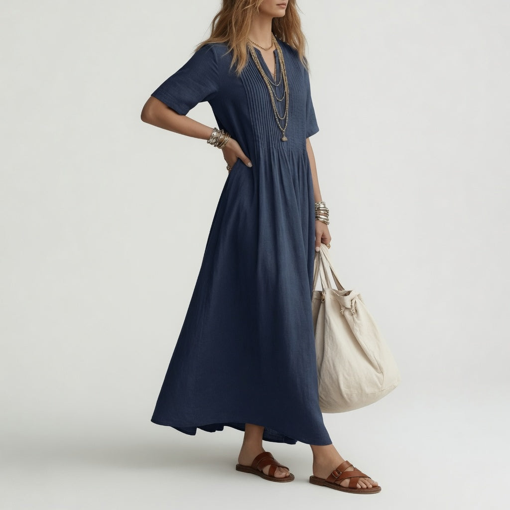 Pélagie™ — Long cotton dress, V-neck, summer freedom