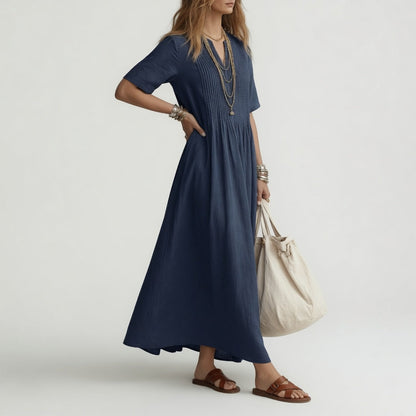Pélagie™ — Long cotton dress, V-neck, summer freedom