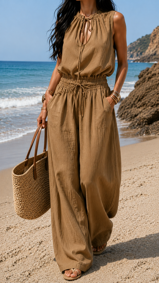 Concetta | Boho Jumpsuit Sand White