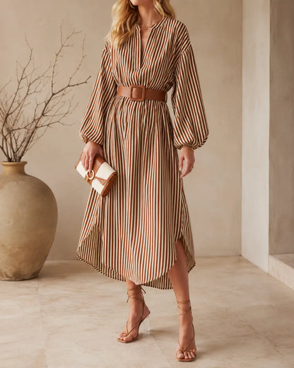 Sienna | Belted Striped Midi Shirt Dress