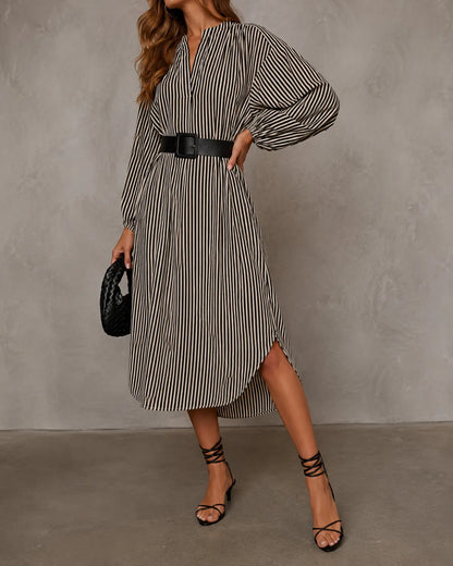 Sienna | Belted Striped Midi Shirt Dress