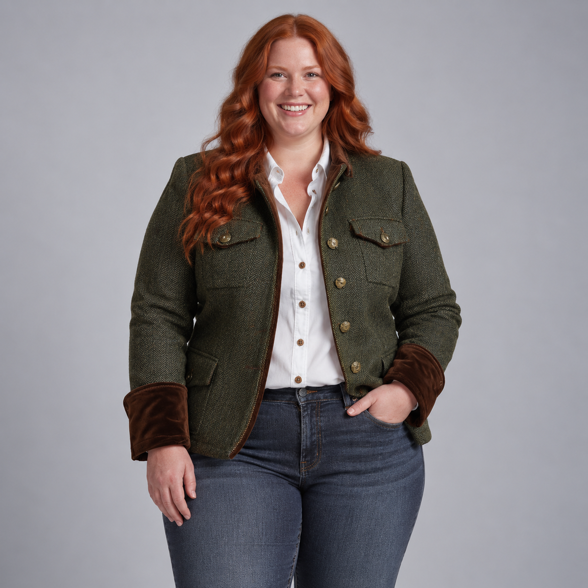 Vivienne | Herringbone Contrast Trim Blazer