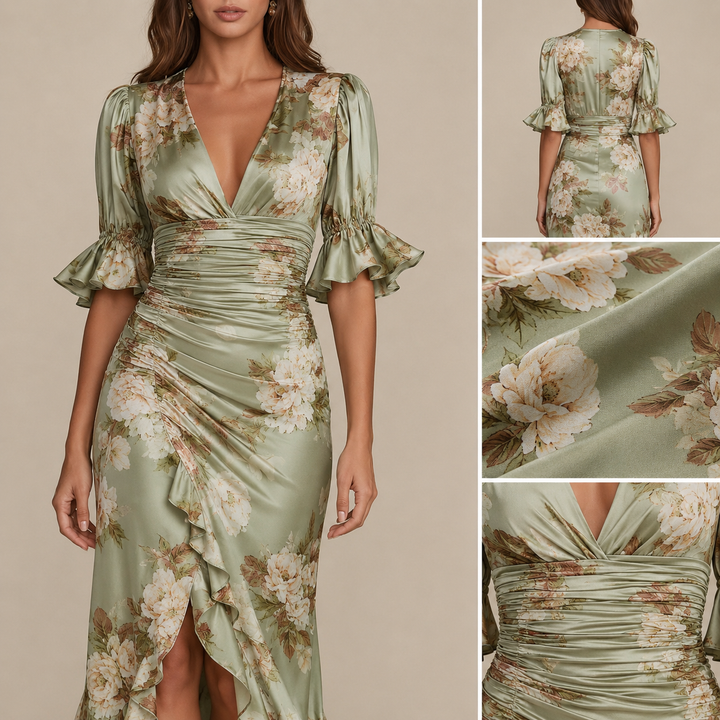 ELVENA™ | Ruched Floral Maxi Dress